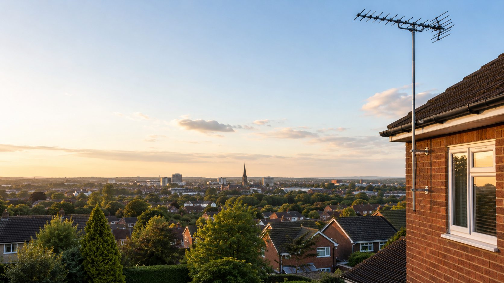 TV aerial above homes looking across Nuneaton skyline
